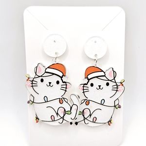 Christmas Lights Kitty Cat Christmas Earrings Santa Hat New